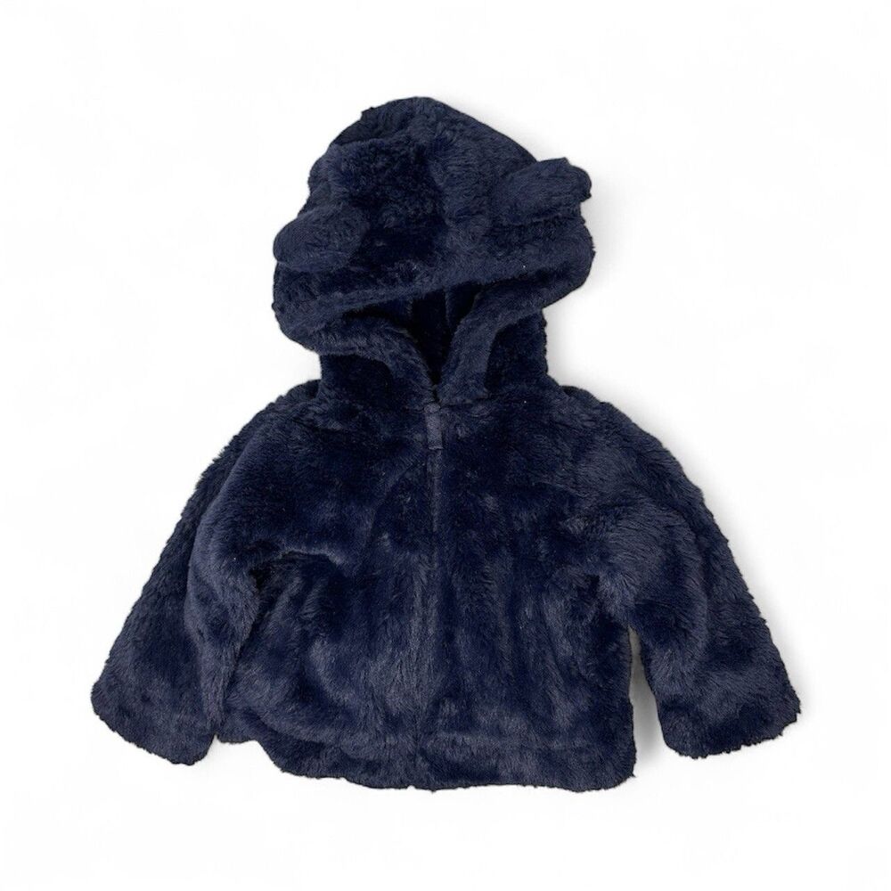 EDDIE BAUER Toddler Faux Fur Teddy Bear Plush Fuzzy Hoodie Blue Size 12-18 Mo